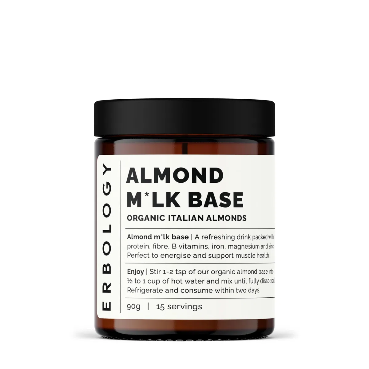Erbology Base de leche de almendras orgánicas 90 g - Prensado en frío de almendras frescas en pequeños lotes - Relación de extracción 3:1 - Directamente de una granja en Italia - Libre de OGM