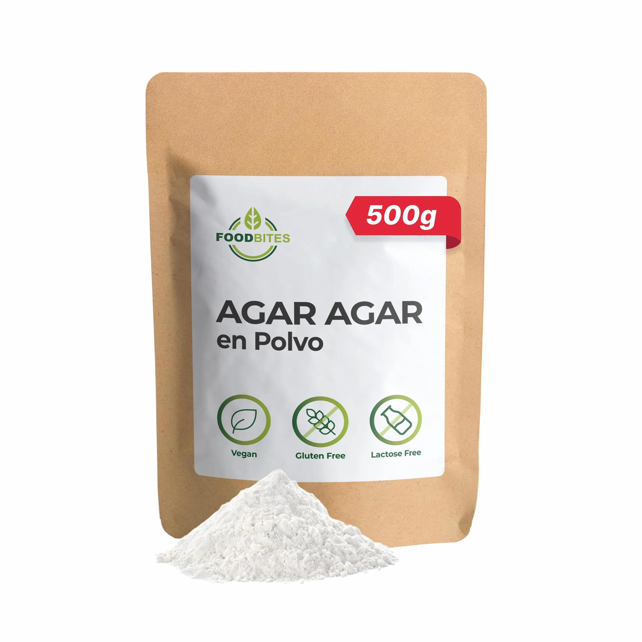 Food Bites Agar Agar en Polvo Alimentario 500g para Cocinar – Espesante Alimentario para Postres, Cocina Molecular y Mixología – Gelatina sin Sabor en Polvo Natural – eBook DE REGALO con 20 Recetas