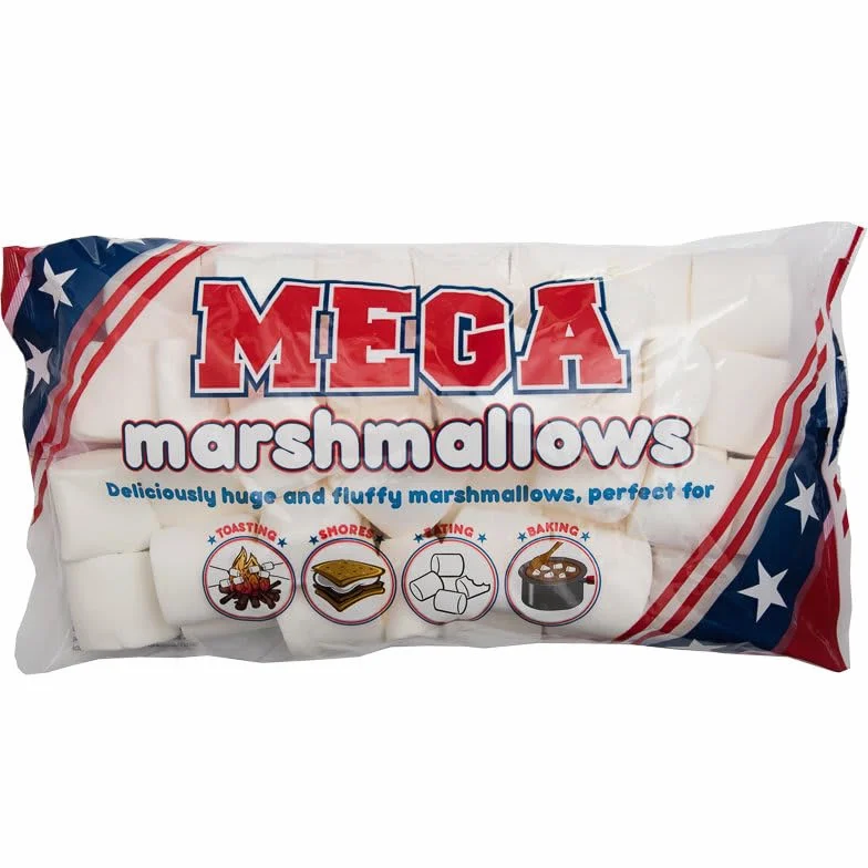 Mega Marshmallow Pack 2 x 500 g sabroso, esponjoso, extra grande libre de grasa. Perfecto para asar, picar aperitivos, etc. Hecho con una deliciosa receta americana (aproximadamente 1 kg)