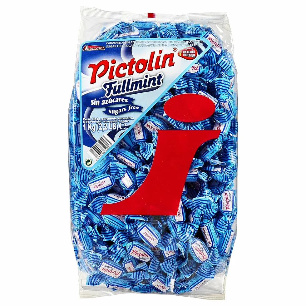 Intervan Pictolin Caramelos duros sin azúcar de menta completa, dulces de menta fuertes, 1 kg