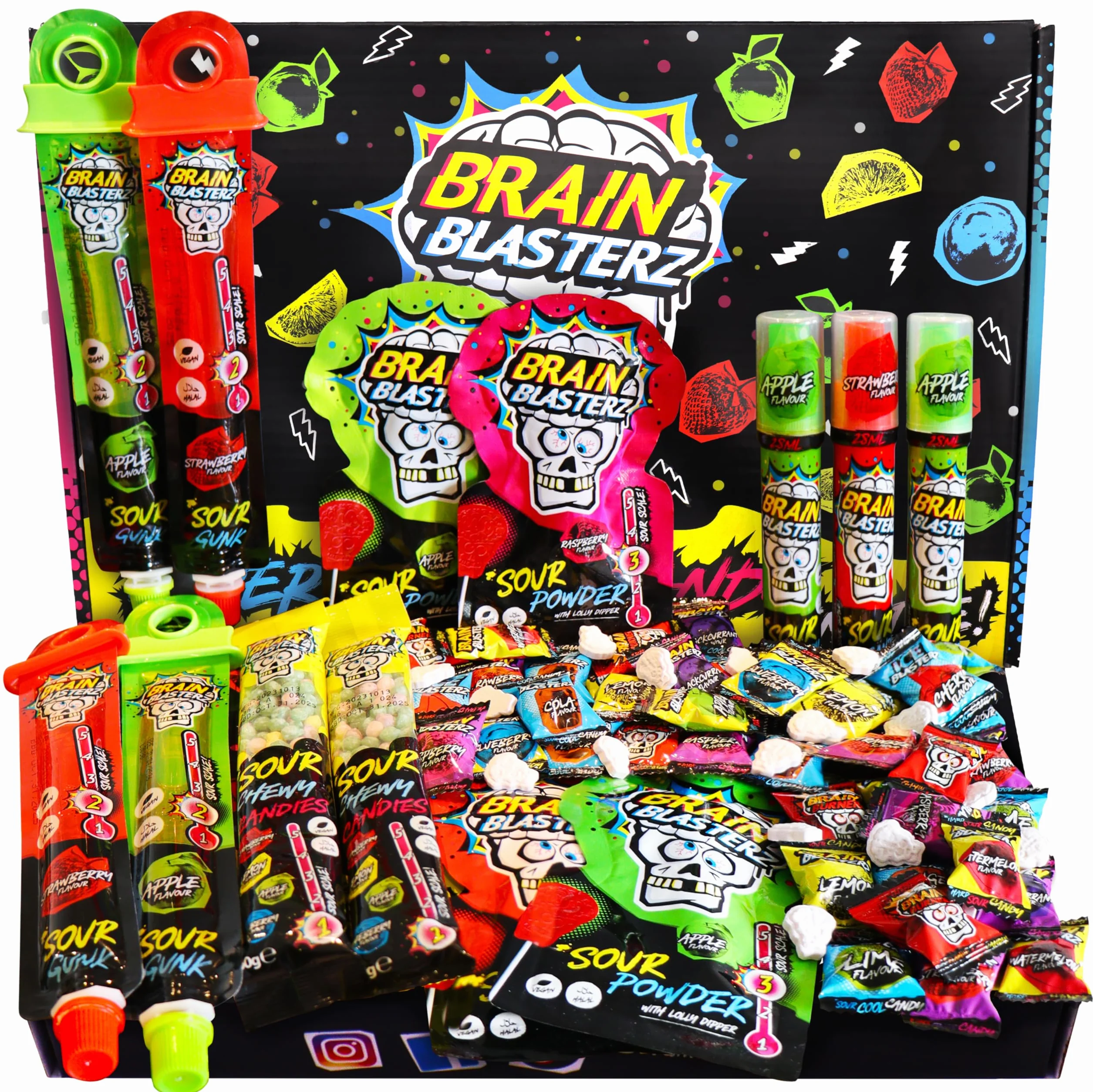 Brain Blasterz Caja Grande de Golosinas Ácidas 27 Piezas – Halal Vegano