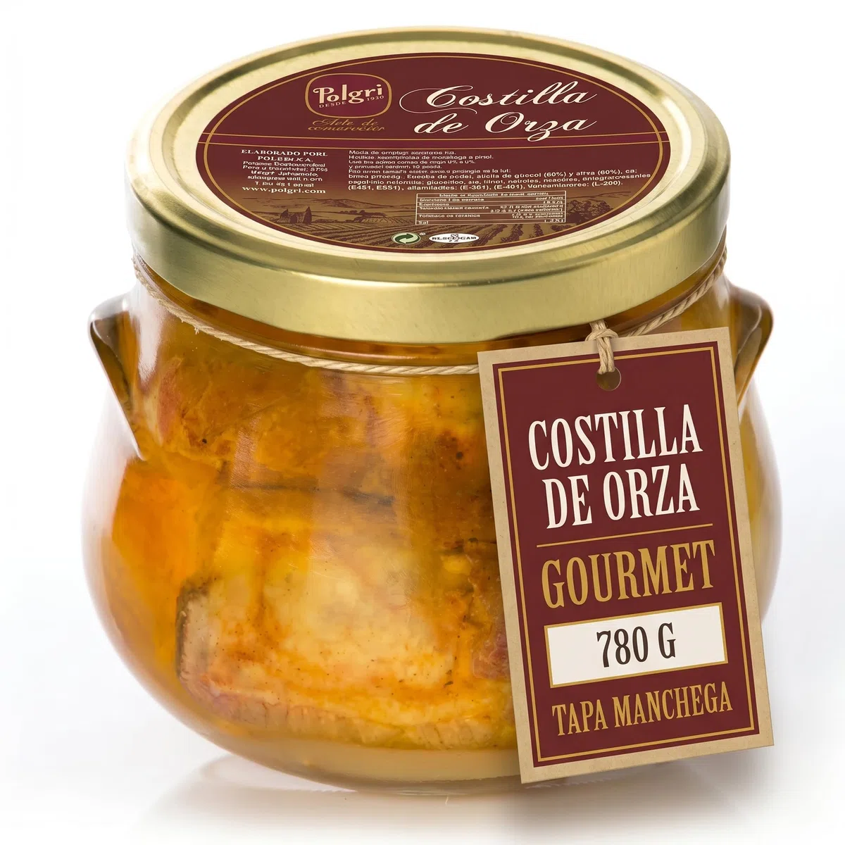 POLGRI Costillas de Orza Tradicionales Listas para Comer Costilla de Cerdo Frita en Aceite Tarro Vidrio 780 gr Receta Manchega Artesana desde 1967 Conserva Gourmet Española Plato Tipico Sabor Casero