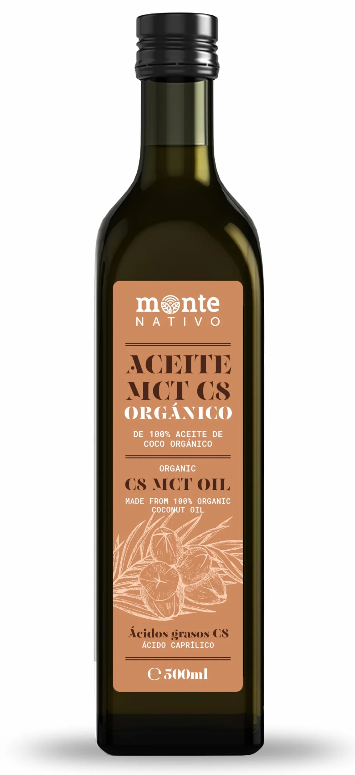 Aceite MCT C8 Monte Nativo 500 ml – Aceite de coco puro líquido para dieta cetogénica