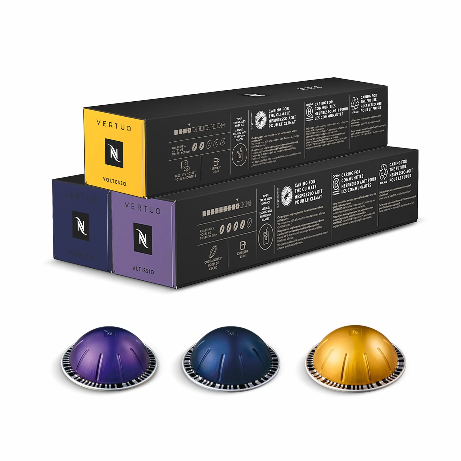 Nespresso, Vertuo, Altissio Diavollito Voltesso, Paquete de 3 cajas con 30 cápsulas