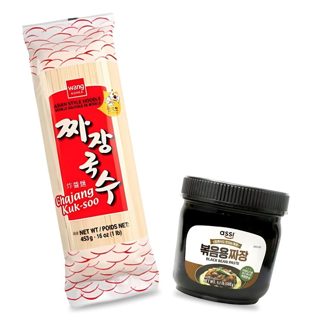 Korean Market | Pack de Pasta + Salsa Jjajangmyeon | Pasta Wang 453g + Salsa Assi 500g | Auténtico Sabor Coreano