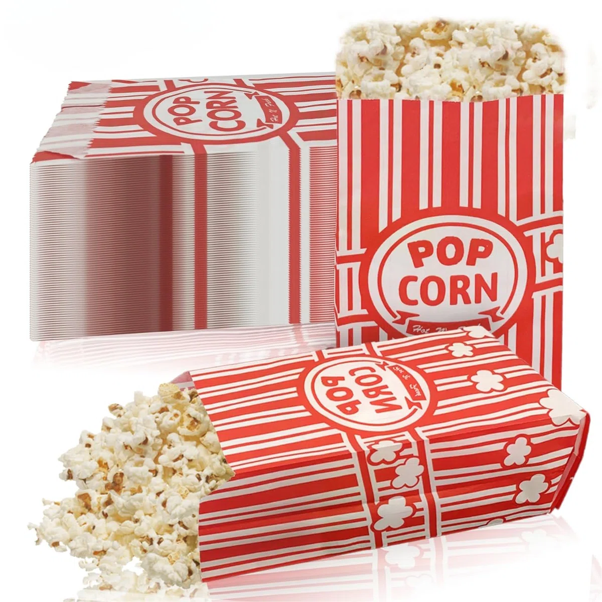 150 Piezas Bolsa de Palomitas, Bolsas Palomitas con Revestimiento Resistente al Aceite, Clásica Bolsa de Papel Palomitasa Rayas para Veladas De Cine Fiestas De CumpleañOs Navidad (9x6x21cm)
