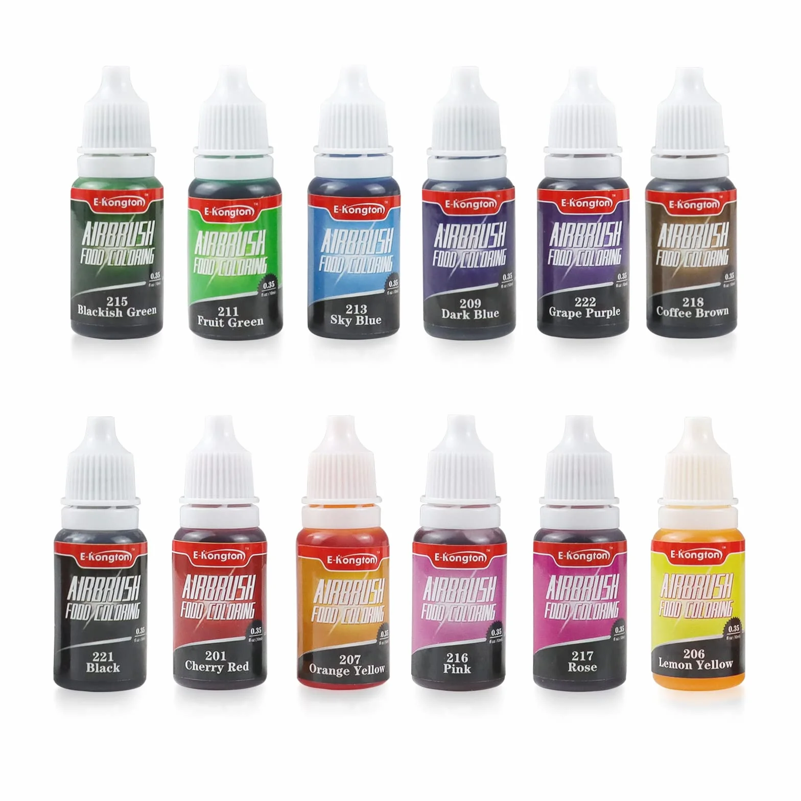 E-Kongton Aerógrafo líquido para alimentos 12 colores vivos 0.35oz colorante alimentario inodoro