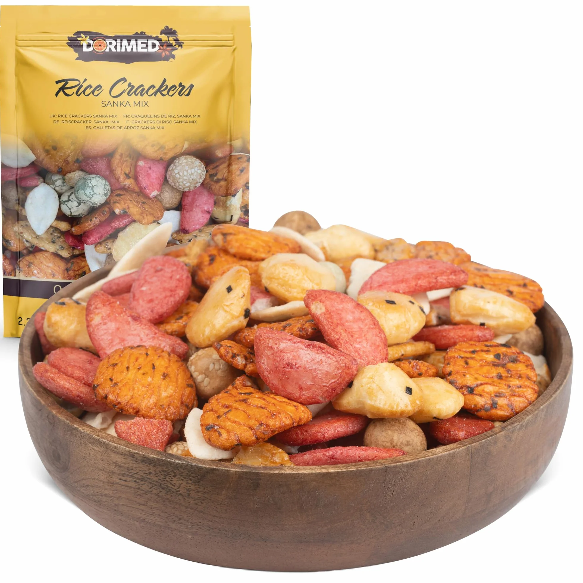 Mezcla de Aperitivo de Galletas de Arroz Sanka Pack 1kg | Snack Variado de Sabor Agridulce y Salado | Arroz Frito, Cacahuetes, Trigo, Maíz y Sésamo | Con Toque a Sal y Soja | Dorimed