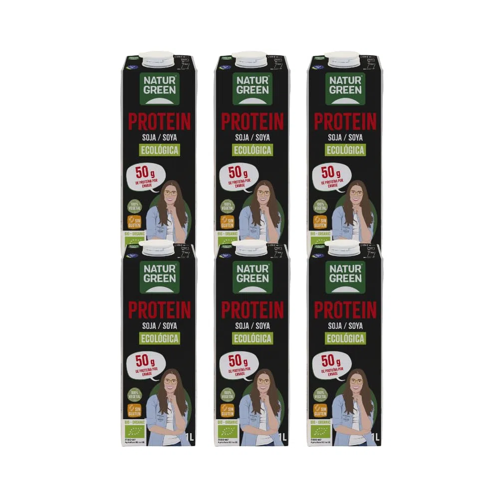 NaturGreen - Bebida Vegetal de Soja Proteica, Pack 6 x 1 Litro, Alto Contenido en Proteínas, Sin gluten, Apta para Dietas Veganas, Alternativa Saludable