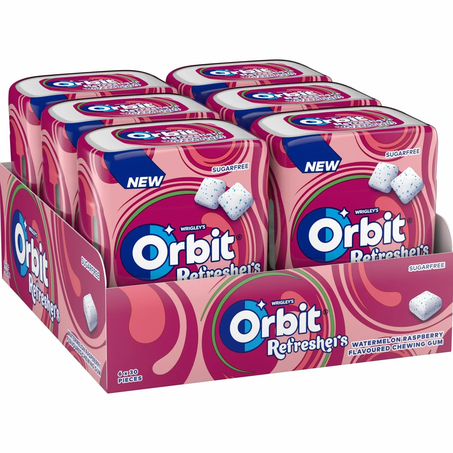 Orbit Refreshers Bote de chicles sin azúcar sabor sandía y frambuesa, 6 cajas de 30 unidades