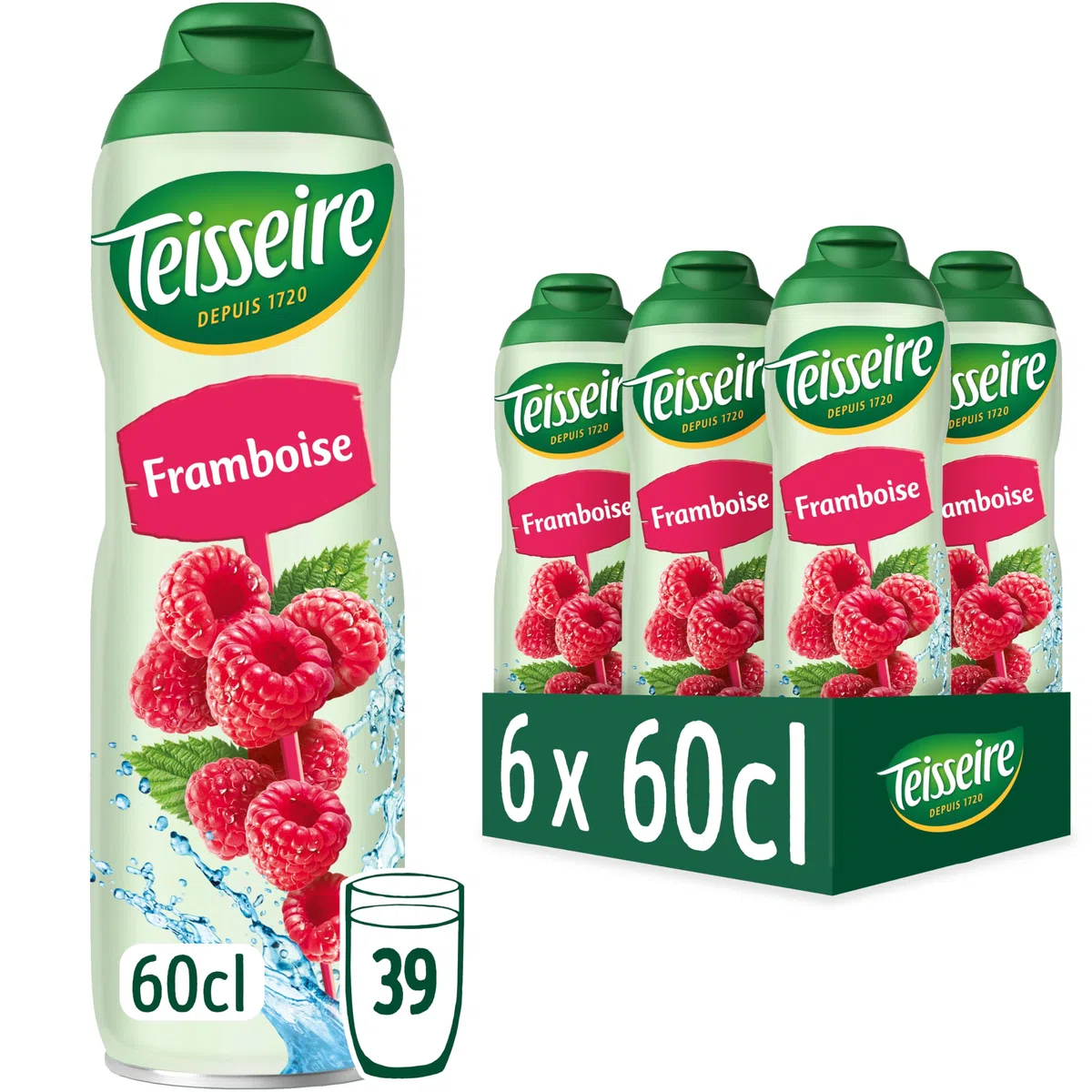 Teisseire Jarabe de Frambuesa para Bebida Refrescante, Cócteles, Bidón Reciclable 6 x 60 cl