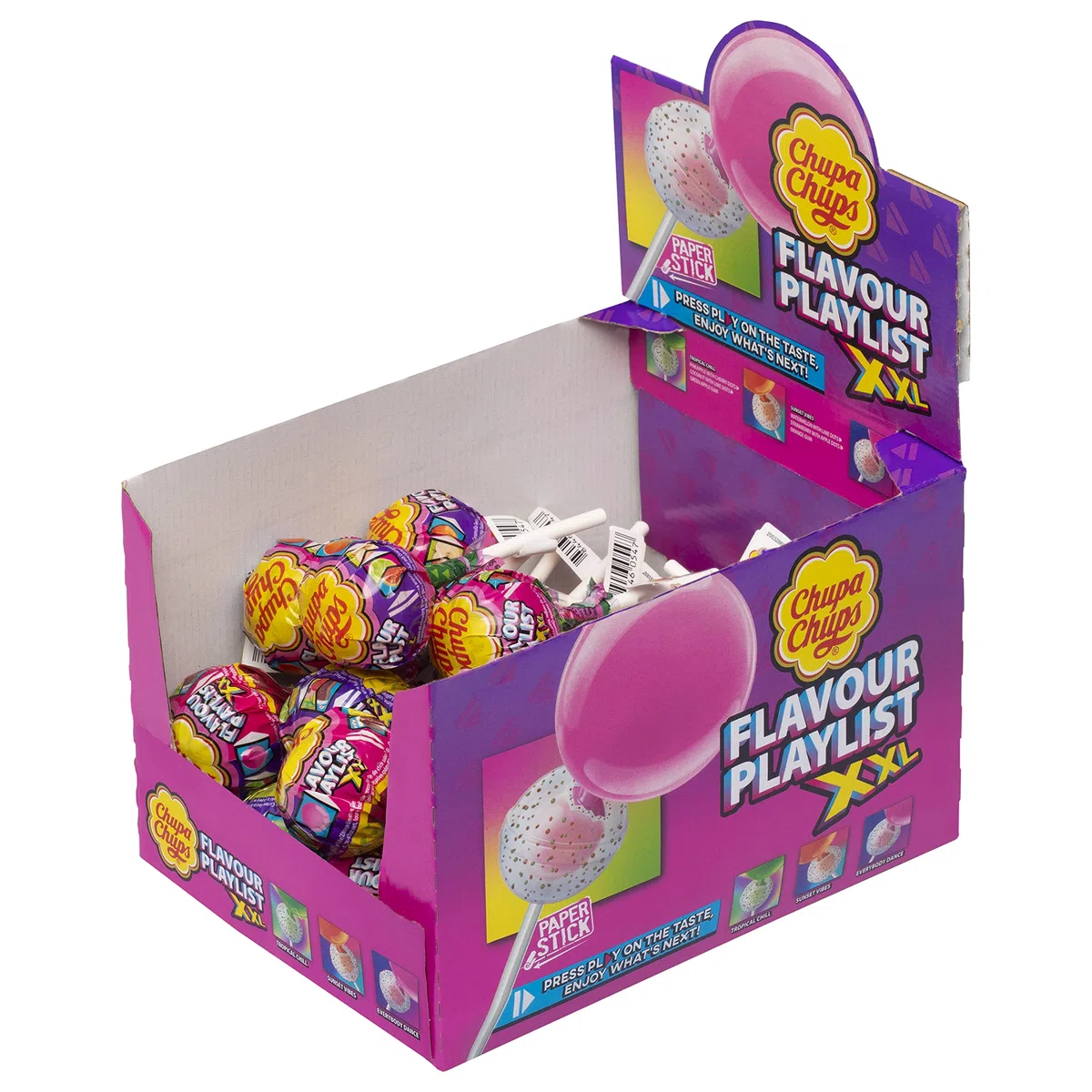 Chupa Chups XXL, Caramelo relleno de Chicle con Palo de Sabores Variados, Display de 25 unidades de 29gr. (Total 725 gr.) 725 g