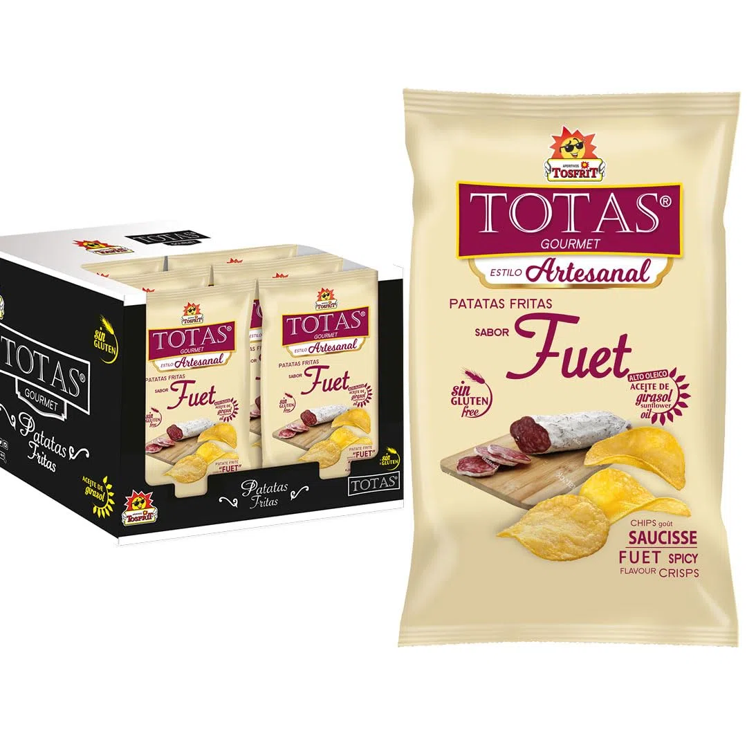 Patatas Fritas Tosfrit, Totas Gourmet, Formato familiar. Sin Gluten. iChuches (Totas Fuet 9 Bolsas de 130gr)