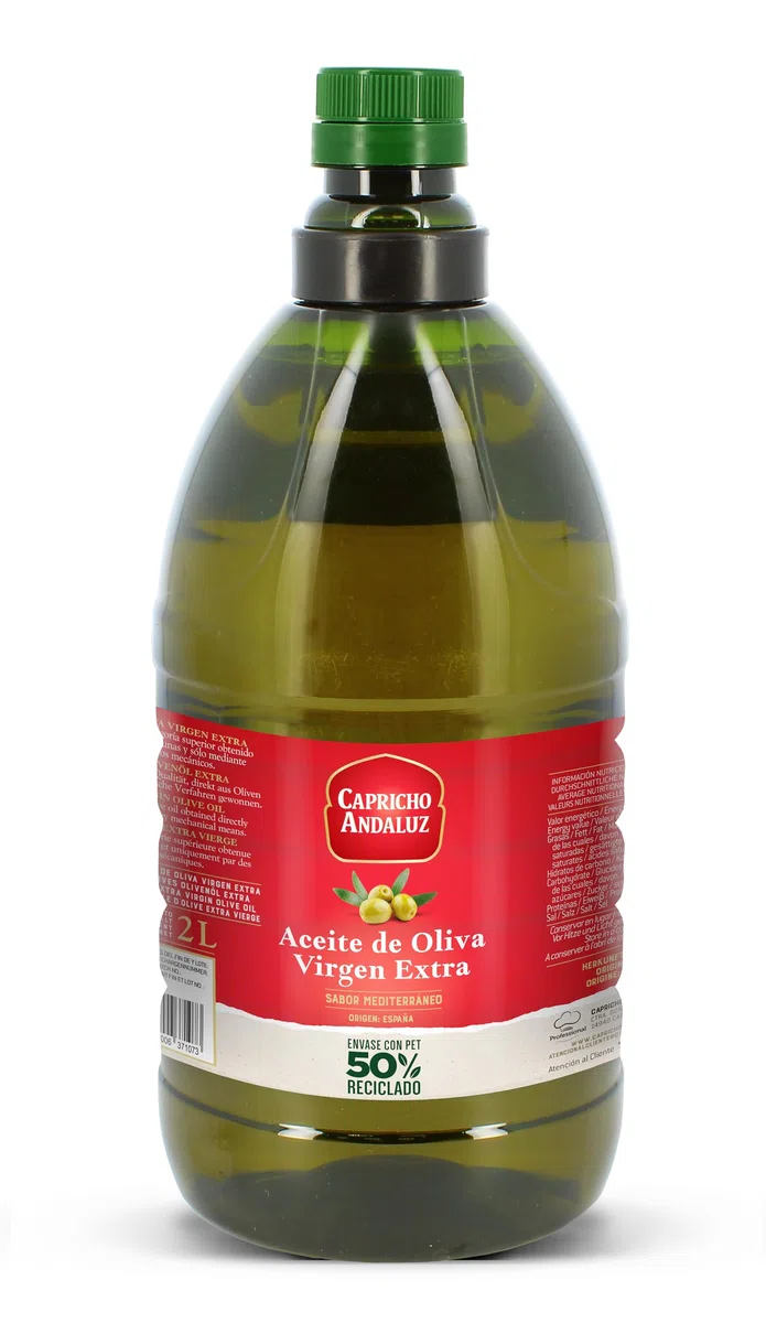 Capricho Andaluz - Aceite de Oliva Virgen Extra PET de 2L, Formato Práctico y Versátil con Mayor Cantidad para Uso Diario para Aliñar tus Ensaladas y Comidas