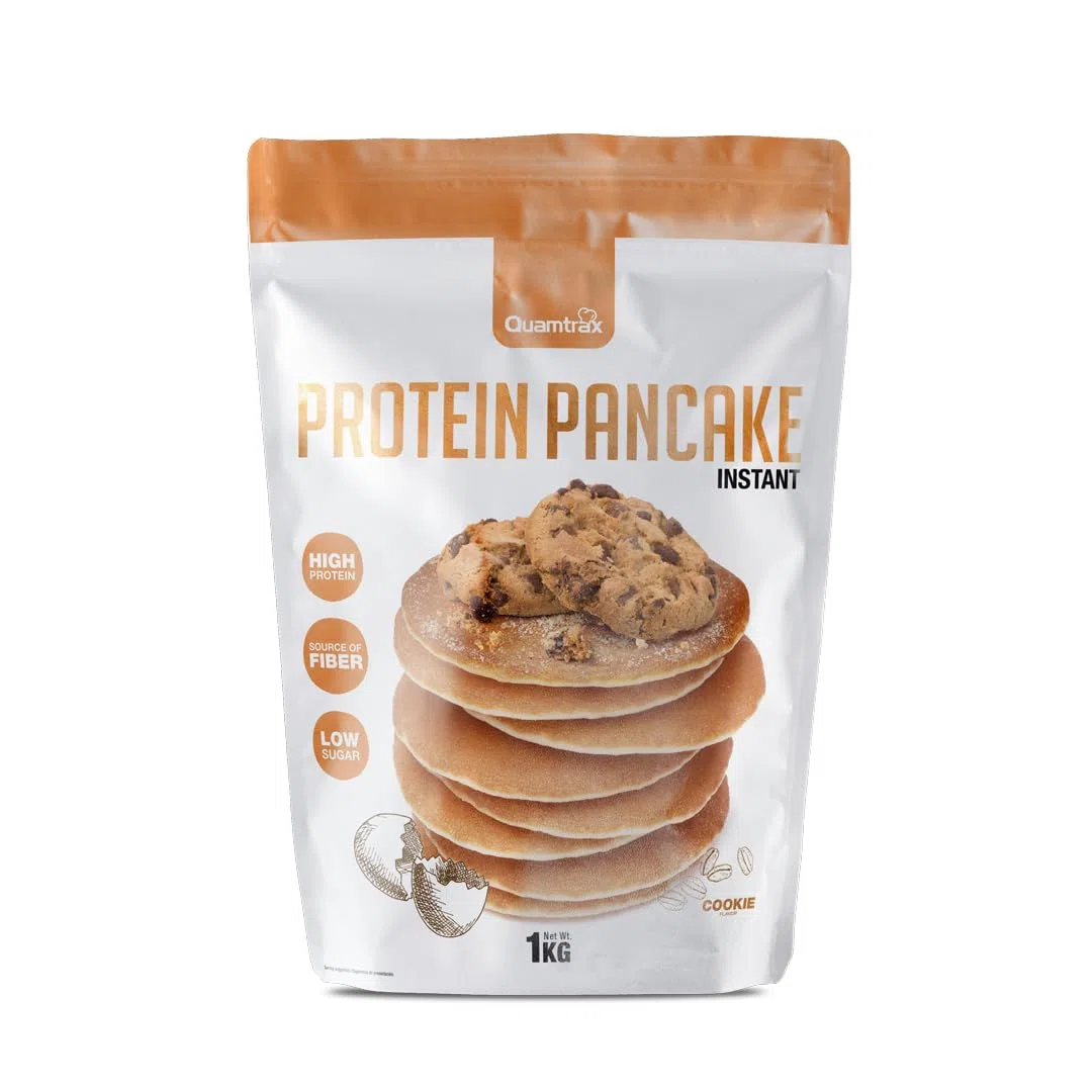 Quamtrax Nutrition - Protein Pancake (Mezcla para Tortitas Proteicas) - 1 kg - Alto contenido proteico, bajo en azúcares y sabor delicioso (Choco biscuit)