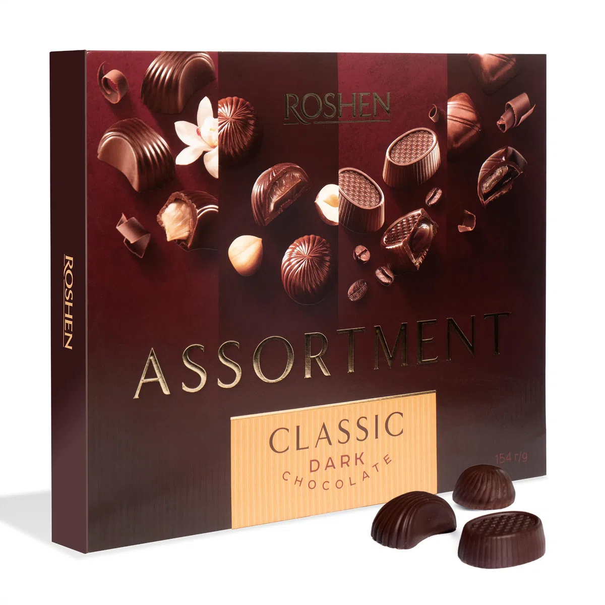 BOMBONES DE CHOCOLATE SURTIDO OSCUROS ROSHEN 154 GRS - EMPAQUE CON 8 CAJITAS DE 154 GRAMOS CADA UNA
