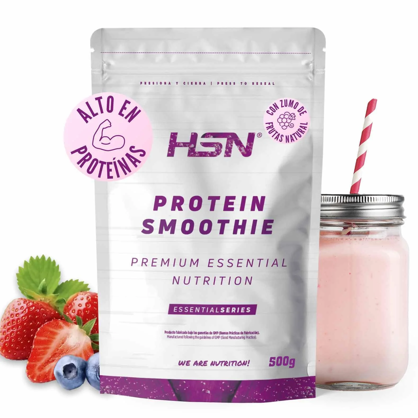 HSN Smoothie Proteico con Colágeno Hidrolizado | Frutos Rojos 500g = 25 Batidos por Envase | Batido de Proteínas y Zumo de Frutas en polvo | Sin Azúcares Añadidos | No-GMO, Sin Gluten ni Soja