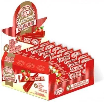 iChuches- Regaliz Fini Gourmet Dulce Black Liquorice Fini Gourmet. Sin Gluten y Vegano. (32 unidades, Regaliz Fresa)