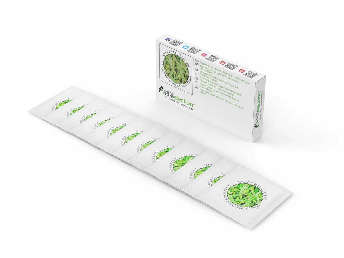 Cultivos de yogur – 12 Bolsitas de cultivo liofilizado para preparar Rhamnosus y Gasseri-yogur (Paquete de 12 bolsitas)