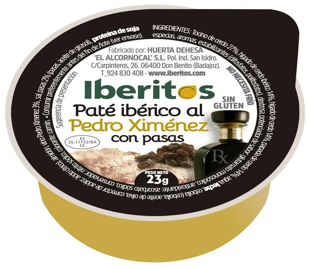 MADALO - Pack 45 uds IBERITOS monodosis paté ibérico al Pedro Ximenez con pasas 23grs