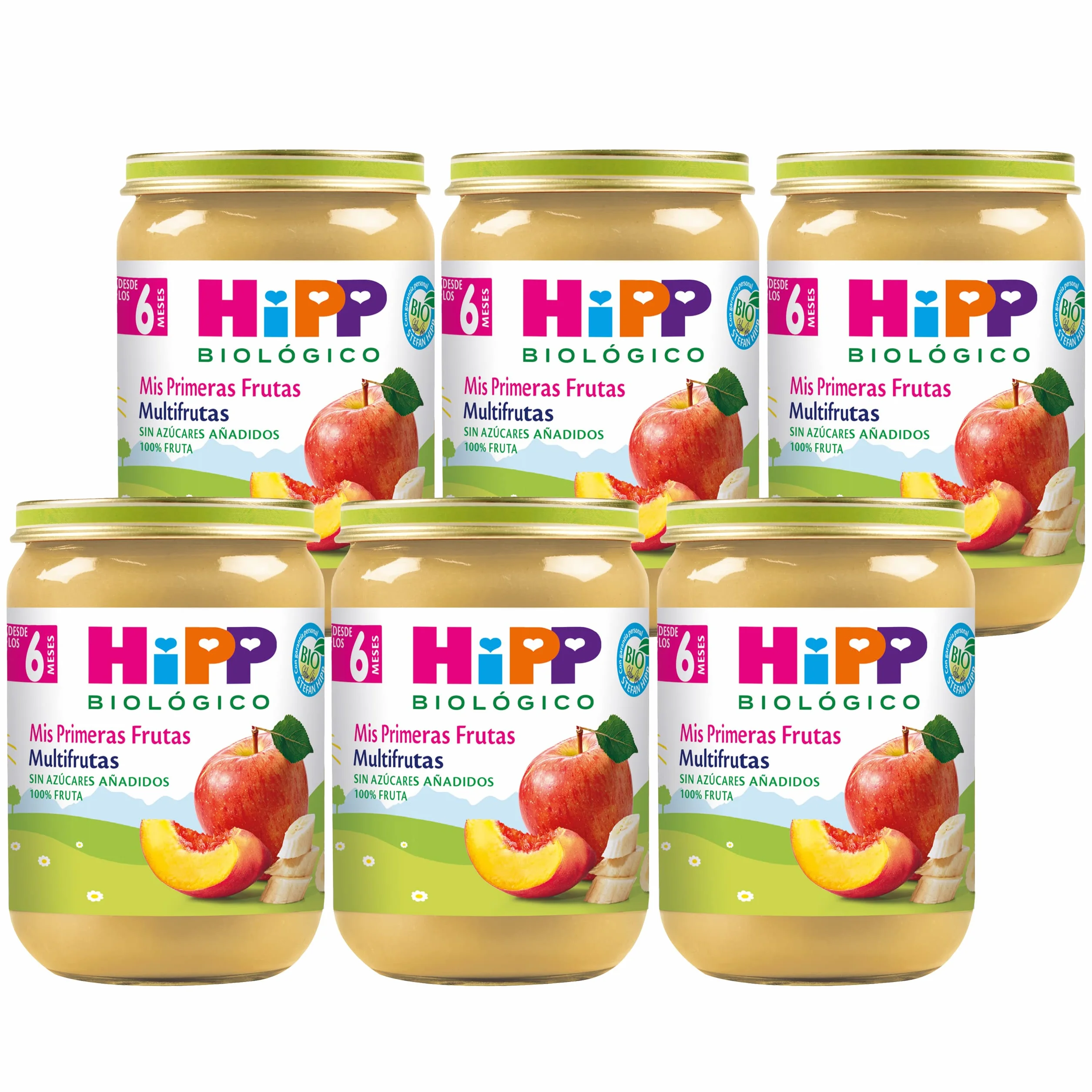 HiPP Biológico - Tarrito Multifrutas BIO - Pack 6 x 190g - 100% Fruta - Manzana, Melocotón, Plátano - Naturalmente dulce - Sin Azúcar Añadido - Apto Para Bebés A Partir de los 4 Meses