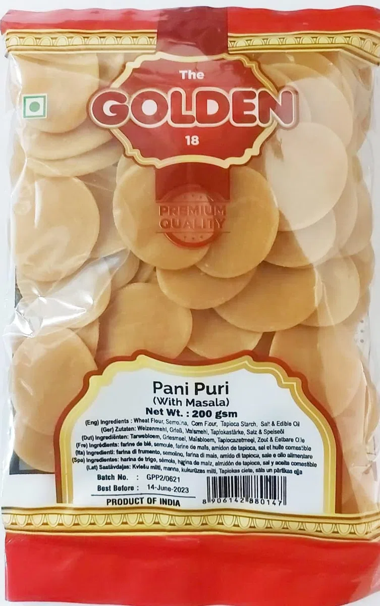 Pani Puri Golgappa para freír 2 x 200 g – Snack de comida callejera india | Higiénico, crujiente y delicioso | Con masala Fresh Papad | Golgappa Puchka listo para freír con adhesivo Kajal