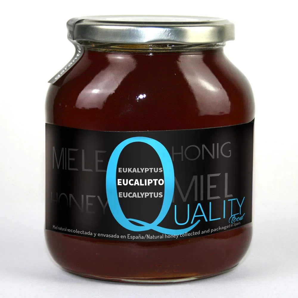 Miel pura de abeja 100%. Miel cruda de Eucalipto. 1 Kg. Producida en España. Sin pasteurizar ni calentar. Artesana. Tarro de cristal. Gran variedad de exquisitos sabores.