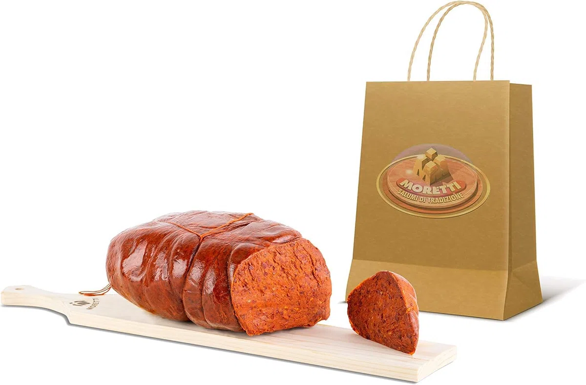 Moretti® Nduja Calabrese Di Spilinga Picante Original Artisan | Envasado al vacío | Sin OMG 100% NATURAL en el intestino | Salami puro de cerdo para untar (1 Pieza 400 gr)