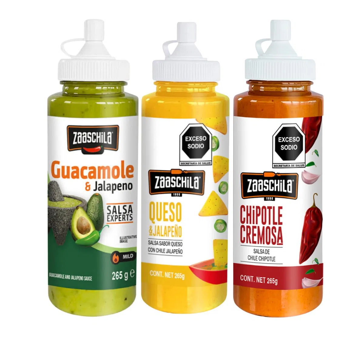 Salsas Mexicanas Cremosas 265g | Guacamole Jalapeño, Queso Jalapeño y Chipotle | Salsas para Tacos, Nachos y Comida Mexicana | Pack Variado Sabores Auténticos