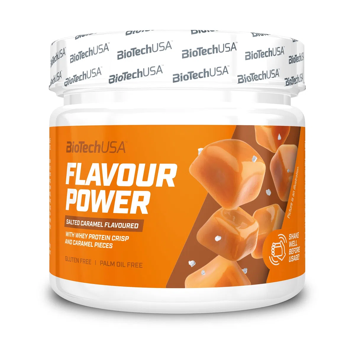 BioTechUSA Flavour Power, Edulcorante de mesa aromatizado en polvo a base de sucralosa sin azúcares añadidos, sin gluten, con inulina, 160 g, Caramelo salado