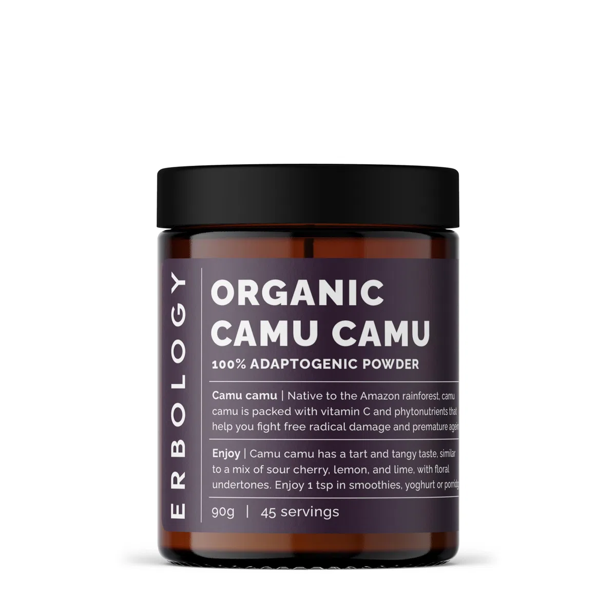 Erbology Camu Camu Camu en polvo orgánico 90 g – 45 porciones – Salud de la piel y apoyo inmunológico – Rico en vitamina C – Obtenido de forma sostenible directamente de la granja en Perú – lote