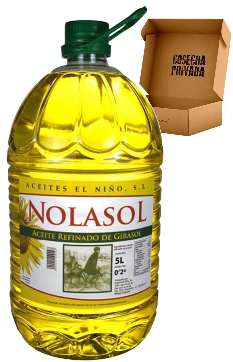 NOLASOL - Aceite de Girasol Refinado - Envío 24 h - Especial para freir - Aceite de Alta Categoría - Excelencia para la Cocina - Alta Duración - Fritura y Churros (GF 5 L, Refinado)