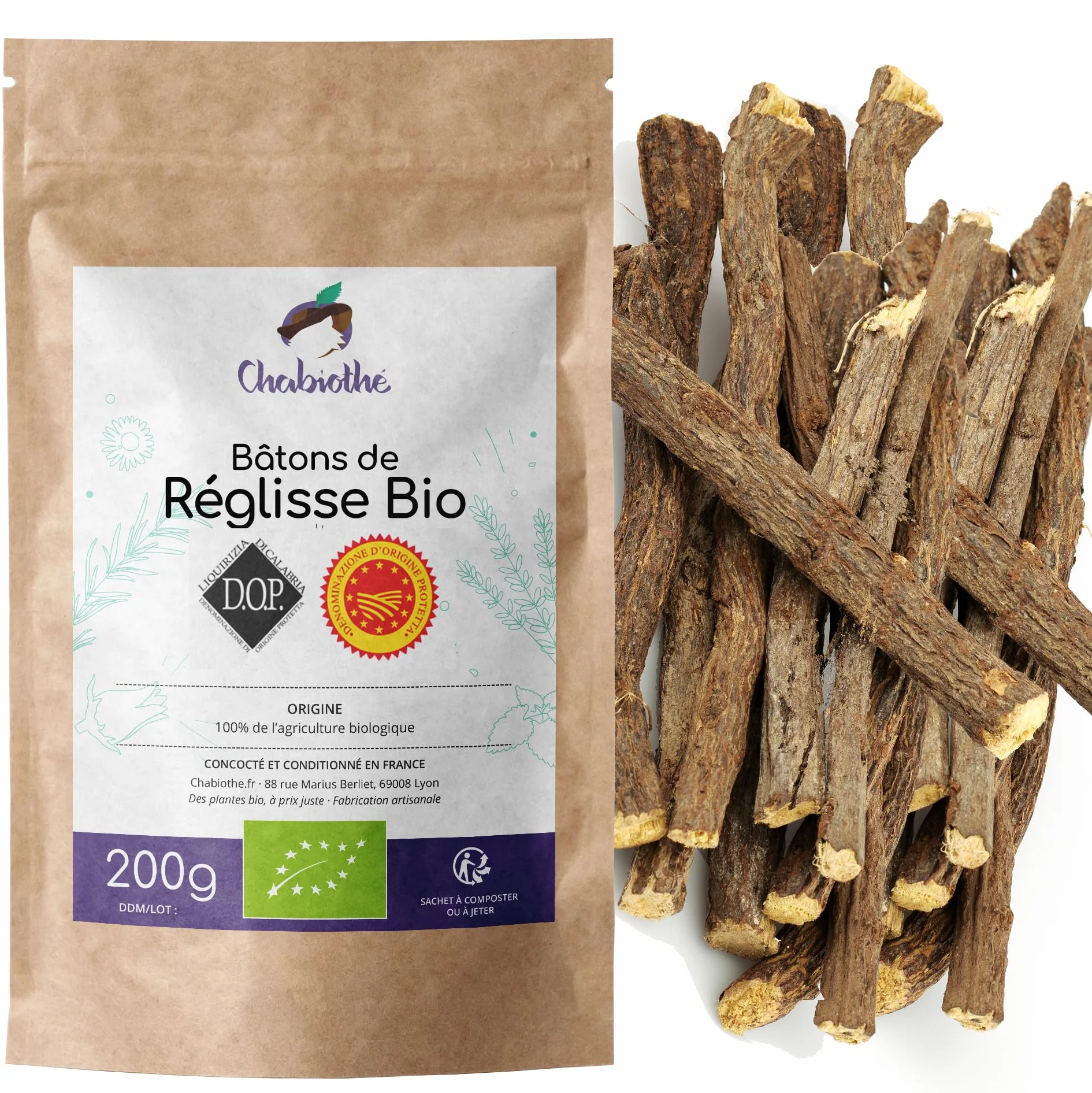 Palitos de regaliz 100% ORGANICO 200g - IGP Italia, Calabria - bolsita biodegradable resellable.
