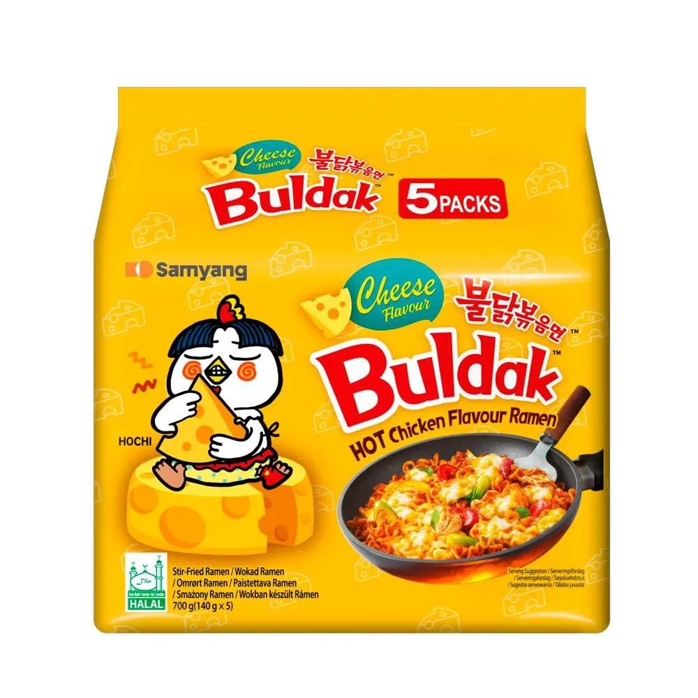 Ramen coreano picante de pollo con queso tipo Buldak salteado Pack 5 x 140 g fideos instantáneos sabor intenso y cremoso