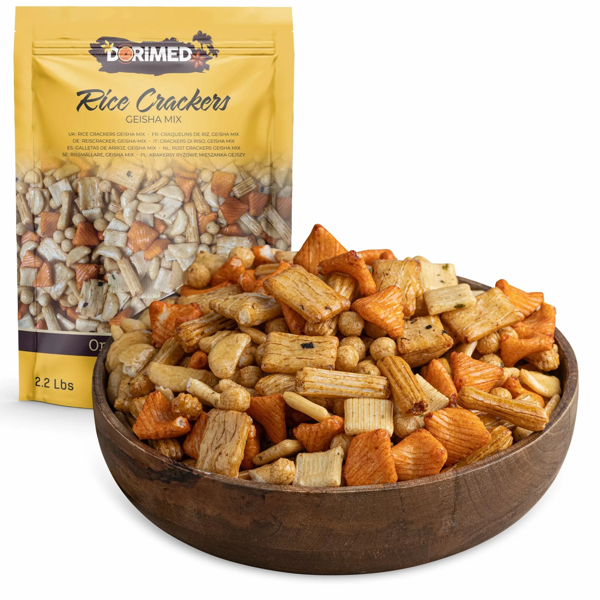 Mezcla de Aperitivo de Galletas de Arroz Geisha 1 kg | Sabor Vietnamita y Japonés con un toque a Sal, Paprika y Soja | Un Snack Asiático Variado, Crocante y Tostado | Dorimed