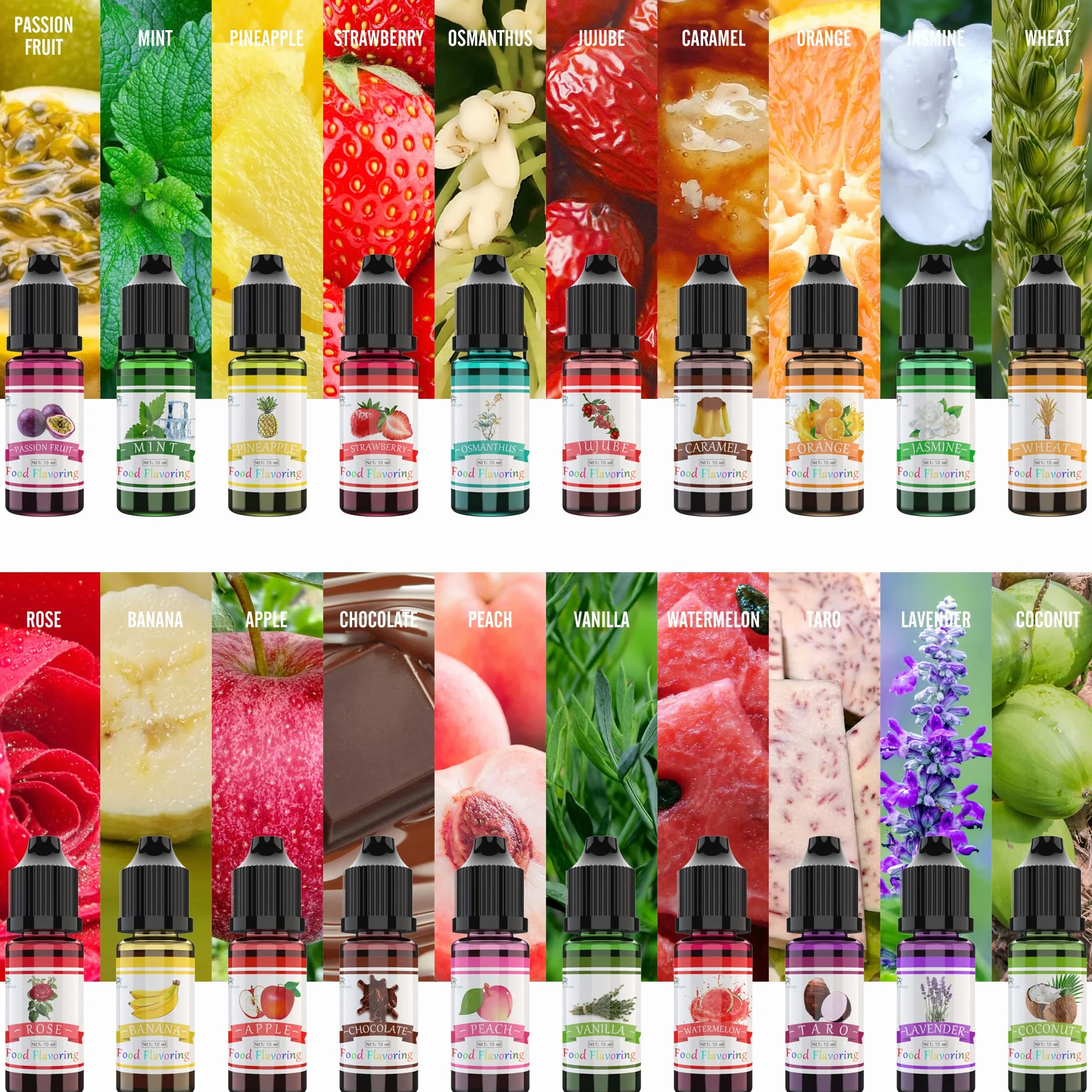 Aromas Alimentarios - 24 Aceites Aromatizantes Concentrados para Alimentario, Hornear, Cocinar - Aromas de Brillo Labial Líquido para Bálsamo Labial, Fabricación de Jabón - Soluble en Agua y Aceite