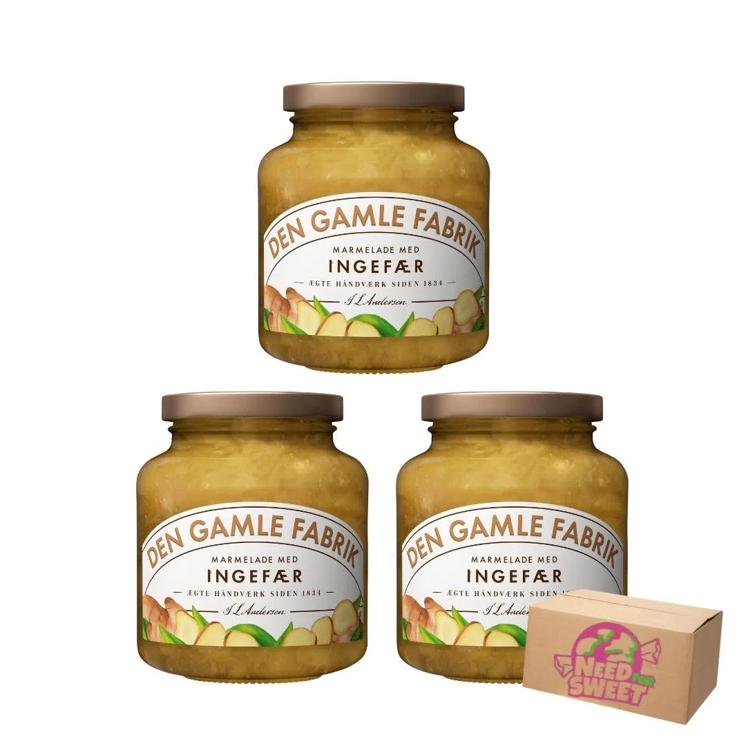 Den Gamle Factory - Mermelada de jengibre (3 x 380 g, con trozos de jengibre, vegana y afrutada, para untar el desayuno en vaso)