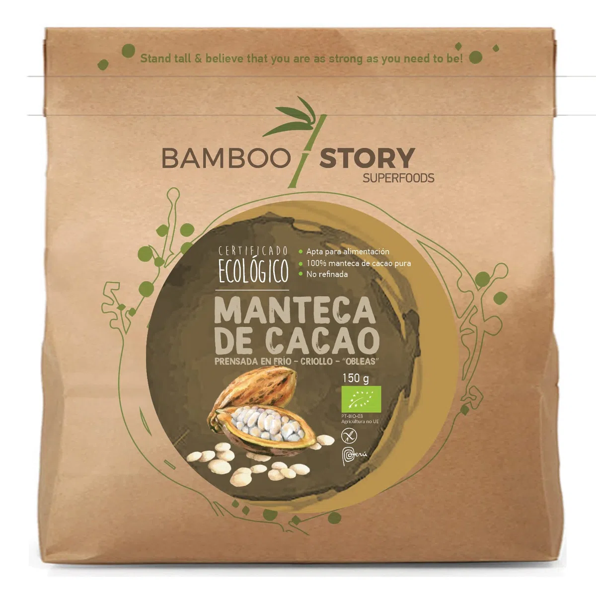 Bio | BAMBOO STORY | Manteca Cacao | Prensada Frío | Criollo | 100% Peru | Bio | 150g